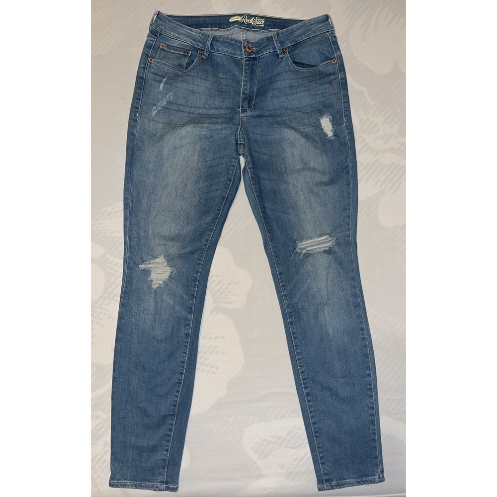 Old Navy Women's Rockstar Blue Distressed High Waisted Skinny Jeans Grunge 12